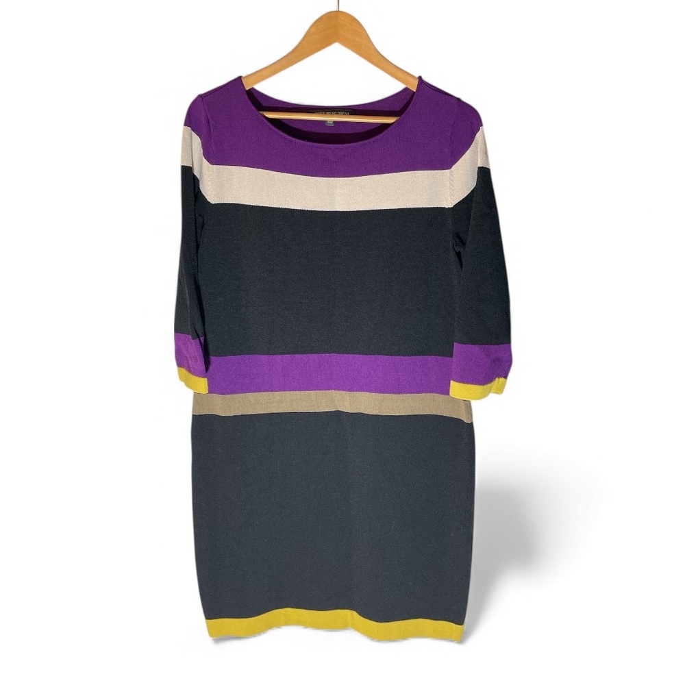 F6- Jones Wear Purple and Black Long Sleeve Dress Large LG